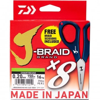 Шнур DAIWA J-Braid X8E-W/SC 0,20мм 135м chartreuse + ножницы